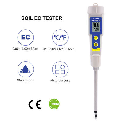 Tester di EC e temperatura del suolo - metro impermeabile 2-in-1 con gamma 0,00 - 4,00 mS/cm, per giardino/idroponica/piante d'interno