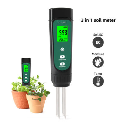 Kit di analisi del suolo 3 in 1 - EC (0,01-20,00 ms/cm), misuratore di umidità e temperatura per giardini e idroponica