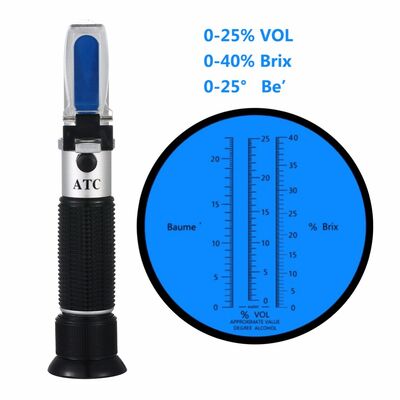 Refrattometro portatile ad alta precisione e tester di alcol con intervalli di misura 0-40%Brix, 0-25%Vol e 0-22Baume