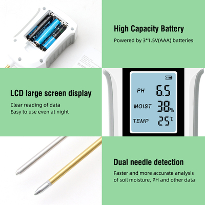 Calcolatore digitale del pH del suolo 3 in 1 Calcolatore di umidità e temperatura dell'acidità del suolo da giardino