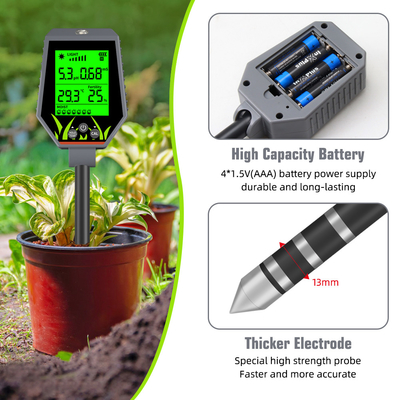 YIERYI 6 in 1 PH / EC / umidità / luce solare / umidità dell' aria Analisatore digitale del suolo