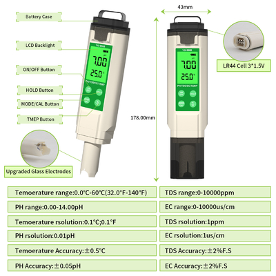 YiERYi YG-9908 4 in 1 Tester di qualità dell' acqua PH / TDS / EC / Temperatura Multifunzione Pen di prova con alta precisione design portatile