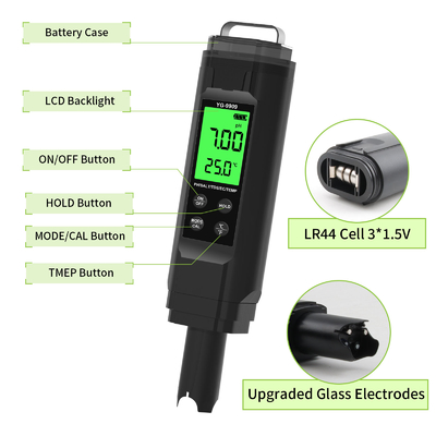 YIERYI YG-9909 Tester digitale 5 in 1 per la qualità dell'acqua Tester di pH ad alta precisione per giardini agricoli