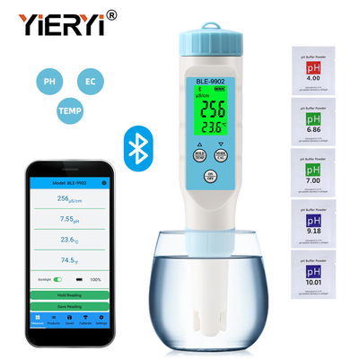 Yieryi BLE-9902 pH Meter con Bluetooth 3 in 1 EC e misurazione della temperatura per test accurati dell'acqua in piscine, serbatoi e giardini