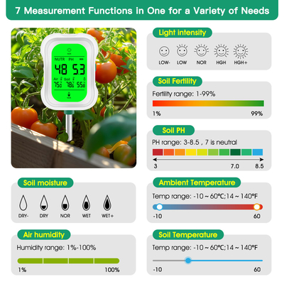 Yieryi 7-in-1 Soil Tester   Essential Tool for Soil pH, umidità, intensità luminosa e temperatura, fertilità, umidità dell'aria, temperatura ambiente