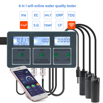 Tester di qualità dell'acqua Wi-Fi intelligente 8 in 1 Monitoraggio remoto Ideale per acquari, piscine, laboratori e acqua potabile
