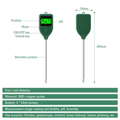 Detettore del suolo 3 in uno, pH acidity meter, test dell'umidità del suolo, floricultura e nutrient fertility meter delle piante in vaso