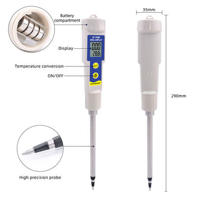 Tester di EC e temperatura del suolo - metro impermeabile 2-in-1 con gamma 0,00 - 4,00 mS/cm, per giardino/idroponica/piante d'interno
