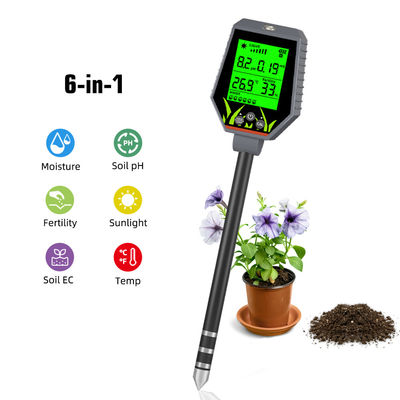 Kit di test del suolo 6 in 1 Umidità/pH/Fertilità/Luce solare/EC/Temp Meter per giardini, aziende agricole e piante d'interno
