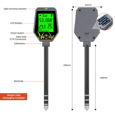 Kit di test del suolo 6 in 1 Umidità/pH/Fertilità/Luce solare/EC/Temp Meter per giardini, aziende agricole e piante d'interno