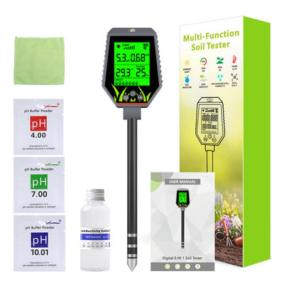 Kit di test del suolo 6 in 1 Umidità/pH/Fertilità/Luce solare/EC/Temp Meter per giardini, aziende agricole e piante d'interno