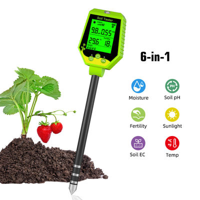 Kit di test del suolo 6 in 1 Umidità/pH/Fertilità/Luce solare/EC/Temp Meter per giardini, aziende agricole e piante d'interno