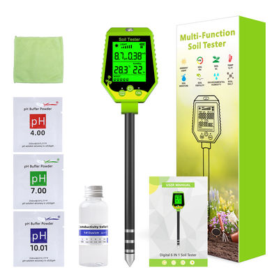 Kit di test del suolo 6 in 1 Umidità/pH/Fertilità/Luce solare/EC/Temp Meter per giardini, aziende agricole e piante d'interno