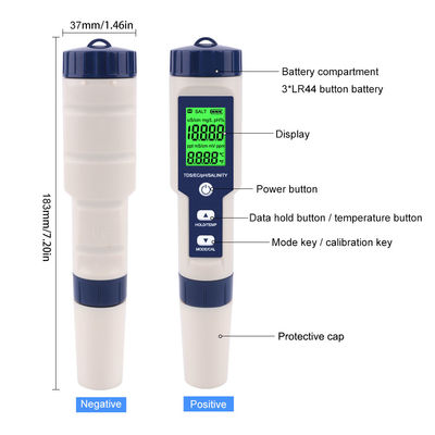 Tester di qualità dell'acqua 5 in 1 PH/TDS/EC/Salinità/Temperatura per acquario domestico e laboratorio