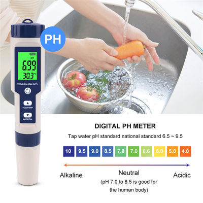 Tester di qualità dell'acqua 5 in 1 PH/TDS/EC/Salinità/Temperatura per acquario domestico e laboratorio