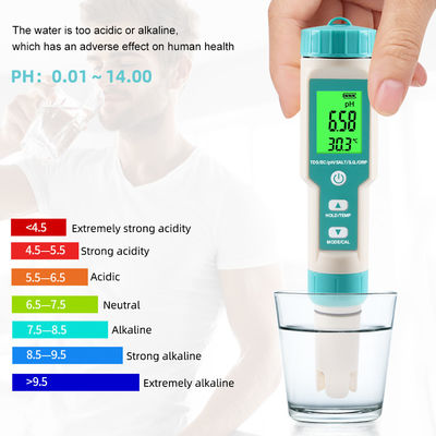 Tester di qualità dell'acqua 7 in 1 EC/Salinità/TDS/Temperatura/pH/ORP/S.G per acquacoltura e laboratori domestici