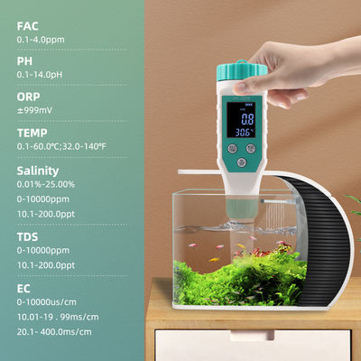 7 - in - 1 Calcolatore di qualità dell'acqua - FAC/pH/ORP/salinità/TDS/EC/Temp Meter per l'acquacoltura, la casa e il laboratorio