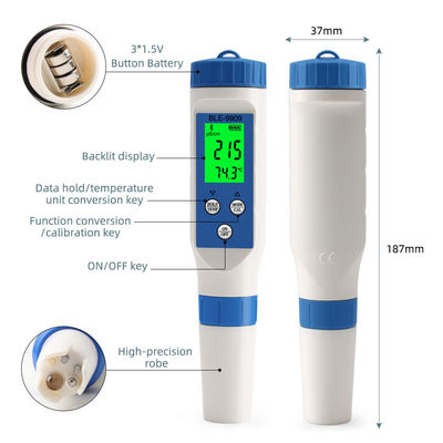 Smart 5 in 1 Bluetooth Water Quality Tester - pH/TDS/EC/Salt/Temp Meter per la casa, l'acquacoltura e l'idroponica