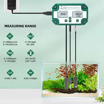 Tester di qualità dell'acqua 6 in 1 con WiFi Monitor remoto PH / TDS / EC / Sale / S.G / Temperatura per acquario, piscina, laboratorio