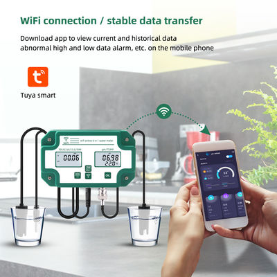 Tester di qualità dell'acqua 6 in 1 con WiFi Monitor remoto PH / TDS / EC / Sale / S.G / Temperatura per acquario, piscina, laboratorio