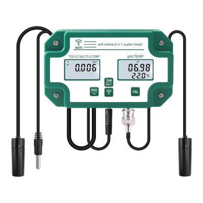 Tester di qualità dell'acqua 6 in 1 con WiFi Monitor remoto PH / TDS / EC / Sale / S.G / Temperatura per acquario, piscina, laboratorio