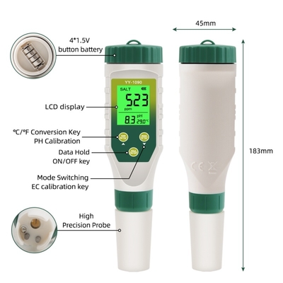 Misuratore di pH multiparametrico 5-in-1 con retroilluminazione per laboratorio e acquario: pH, TDS, Salinità, EC, Tester di temperatura