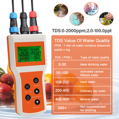 Analizzatore di qualità dell'acqua portatile intelligente 6-in-1: Ossigeno Disciolto/PH/TDS/EC/SALINITÀ/TEMP