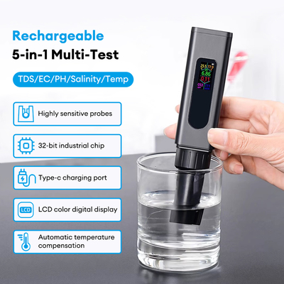 Nuovo misuratore di qualità dell'acqua USB ricaricabile 5 in 1