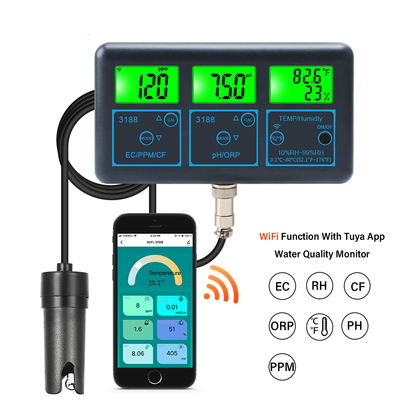 Misuratore di PH digitale multifunzione WiFi Tuya App – 7-in-1 PH, EC, ORP, TDS, UR%, CF, Temperatura Tester online per l'analisi della qualità dell'acqua