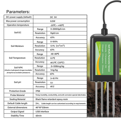 Sensore del suolo 8 in 1 per Android NPK PH umidità EC salinometro