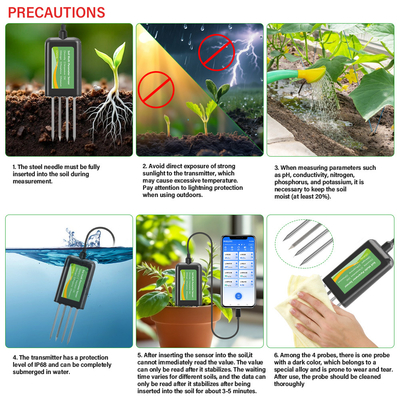 Sensore intelligente 8-in-1 per suolo: NPK, EC, pH, temperatura, umidità, analizzatore multiparametrico USB per agricoltura di precisione