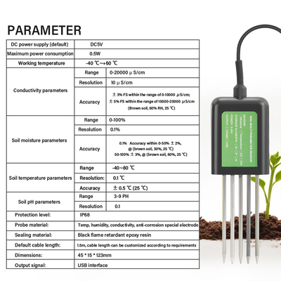 Sensore del suolo USB 7-in-1 Tester del suolo Agricoltura EC PH NPK Nutrienti per Android