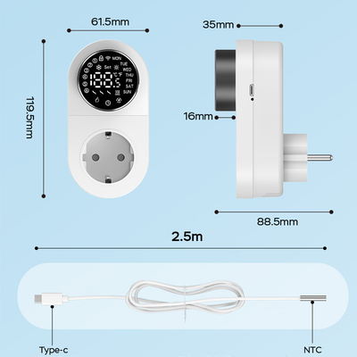Smart Tuya Wi-Fi termostato plug con sensore del timer touch control