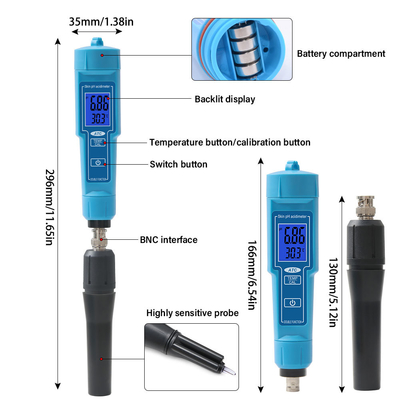 Misuratore di PH a Calibrazione Automatica con Sonda Sostituibile per Idroponica, Terreno, Formaggio, Carne, Laboratorio, Acqua