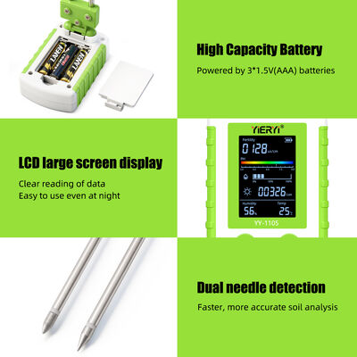 Tester del suolo YIERYI 6 in 1 con display ruotabile di 90° per un funzionamento in un unico passaggio - Misura pH, fertilità, umidità, luce, temperatura e umidità