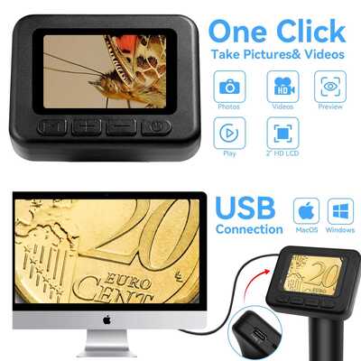 Microscopio Digitale Portatile 50X-1000X con Schermo IPS da 2" e 8 LED Regolabili per Osservazione ad Alta Definizione