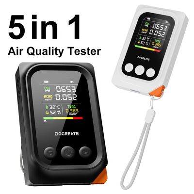 Portable 5-in-1 Air Quality Monitor with CO2 HCHO TVOC Detection and IP54 Rating for Indoor Use