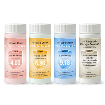 Kit di calibrazione del pH-metro di laboratorio con bicchieri sigillati e a colore a tenuta stagna per test di pH accurati