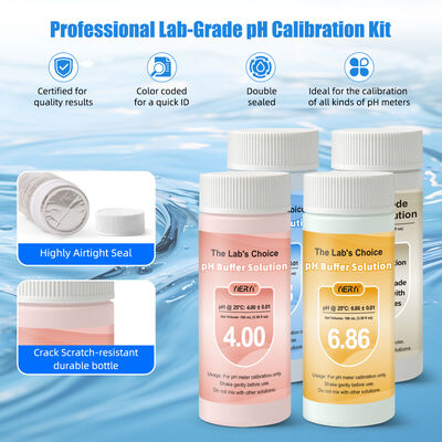 Kit di calibrazione del pH-metro di laboratorio con bicchieri sigillati e a colore a tenuta stagna per test di pH accurati