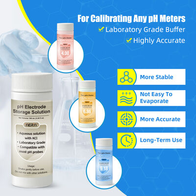 Kit di calibrazione del pH-metro di laboratorio con bicchieri sigillati e a colore a tenuta stagna per test di pH accurati