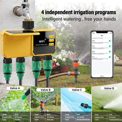 Timer per irrigazione intelligente WiFi solare a 4 zone con sensore pioggia per controller valvola acqua da giardino