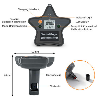 Misuratore di ossigeno disciolto Bluetooth intelligente con intervallo 0~20 mg/L e ricarica magnetica per acquacoltura e laboratori