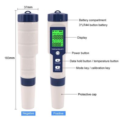Tester digitale di qualità dell'acqua 5 in 1 con resistenza all'acqua IP67 e elettrodo staccabile ad alta sensibilità per una misurazione precisa del pH EC TDS di salinità e temperatura