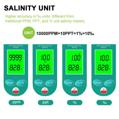 Misuratore di salinità digitale impermeabile e pHmetro con ampio display HD per intervallo di salinità 0-100%
