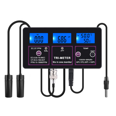 Tester di Qualità dell'Acqua 6 in 1 con Display LCD e Compensazione Automatica della Temperatura per PH TDS EC CF RH TEMP