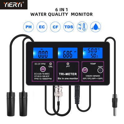 Tester di Qualità dell'Acqua 6 in 1 con Display LCD e Compensazione Automatica della Temperatura per PH TDS EC CF RH TEMP