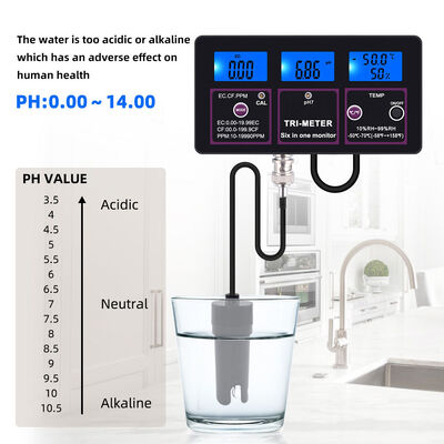 Tester di Qualità dell'Acqua 6 in 1 con Display LCD e Compensazione Automatica della Temperatura per PH TDS EC CF RH TEMP