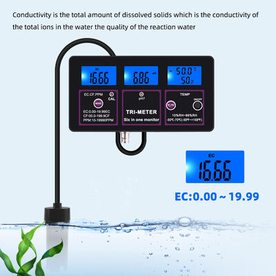 Tester di Qualità dell'Acqua 6 in 1 con Display LCD e Compensazione Automatica della Temperatura per PH TDS EC CF RH TEMP