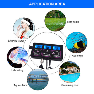 Tester di Qualità dell'Acqua 6 in 1 con Display LCD e Compensazione Automatica della Temperatura per PH TDS EC CF RH TEMP