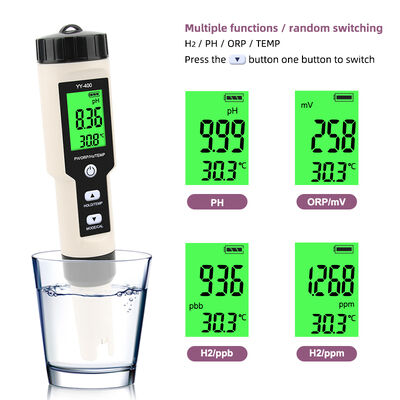 Misuratore digitale di qualità dell'acqua 4 in 1 con classificazione di resistenza all'acqua IP67 e display LCD per la misurazione di H2, ORP, pH e temperatura